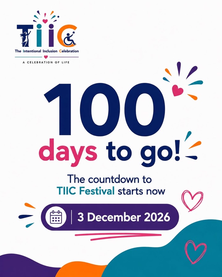 Graphic reading “100 days to go! The countdown to TIIC Festival starts now — 3 December 2026”, with the TIIC logo and hand-drawn hearts.